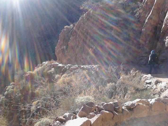 Walking down the grand canyon trail. Lots of lense flair.
